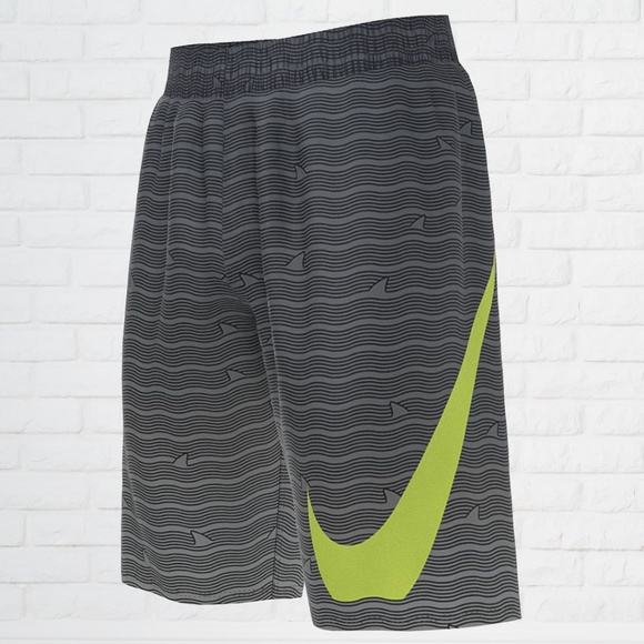 NWT Nike Shark Stripe Breaker Volley Swim Shorts Gray and Green - Boys Small/8-9